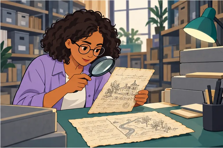 The researcher examines original documents in an archive.