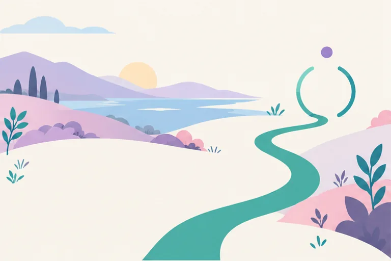 The official Thought Pebble pauses beside a path leading to an incomplete circle.