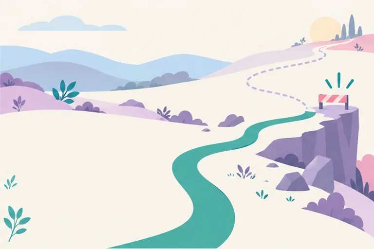 The official Thought Pebble faces a path with a dead end and another possible route.